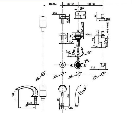 Монтажная схема смесителя для ванны Arco Lux 4